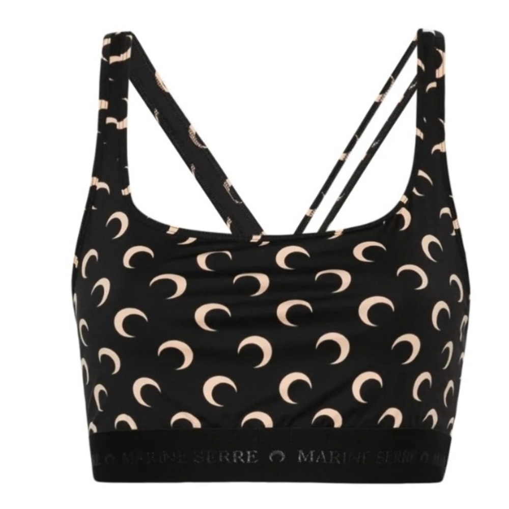 Marine Serre Black and Cream Crescent Moon Crop Top